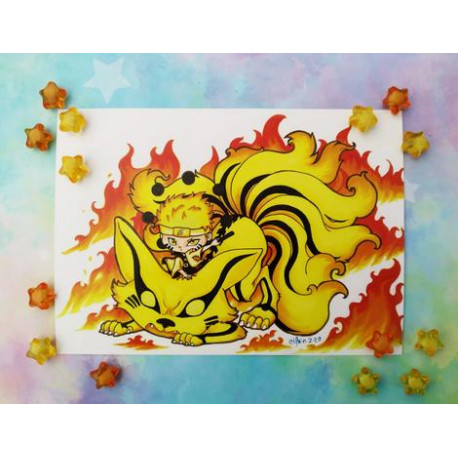 Print Naruto y Kurama Six Path lámina A5