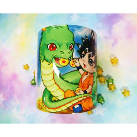 Cute Shenlong and Goku mug taza