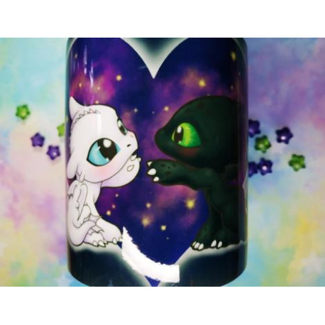 Cute Fury Love Toothless and LightFury mug taza